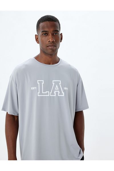 Koton Oversize Slogan Printed Sports T-Shirt - Crew Neck, Short Sleeve