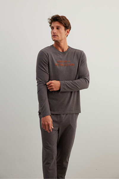 Syah Erkek Pamuklu Uzun Kollu Pijama Üstü