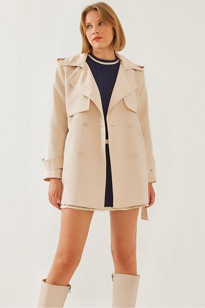Bianco Lucci Damen-Trenchcoat mit Aller-Detail vorne in mittlerer Länge 2423 60351113
