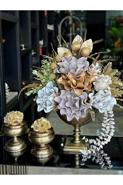 TASARIMHMODA Yapay Çiçekli Antik Kare Ayak Vazo 3 Parça Set No:1