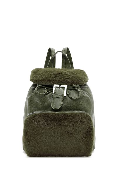 Derimod Women's Khaki Plush Detailed Backpack 24Wbd 267514