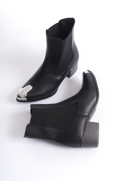 Redoxy Women's Special Design Metal Pointed Toe Elastic Heeled Boots