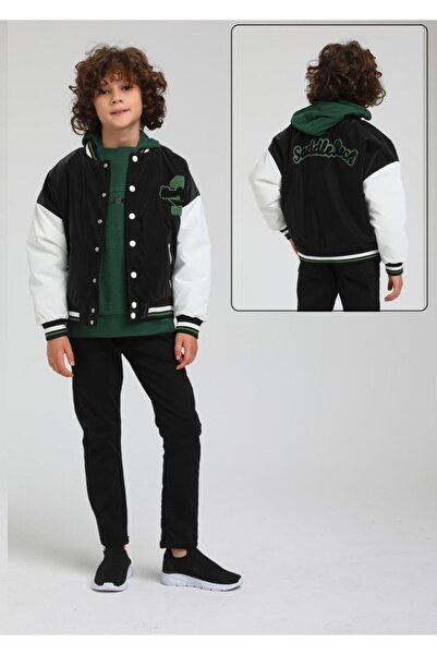 Jack Lions Αγόρι καπιτονέ ασπρόμαυρο κολεγιακό παλτό