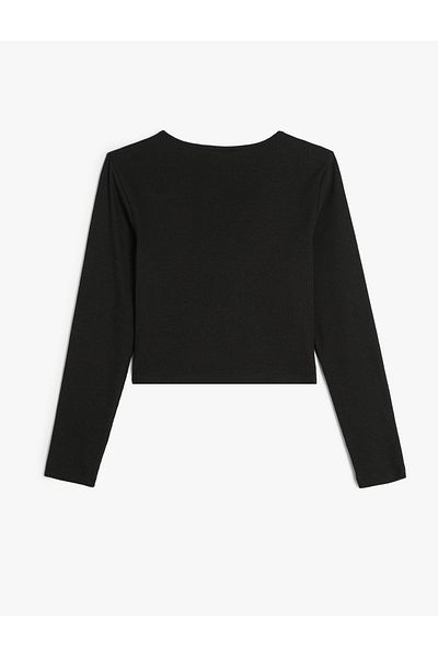 Koton Long Sleeve Round Neck and Window Detailed Blouse