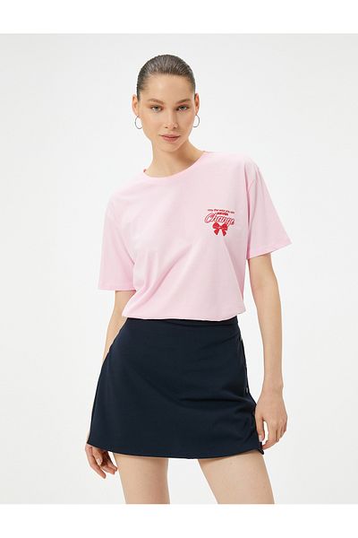 Koton Cotton Comfortable Fit - Short Sleeve Crew Neck T-Shirt with Teddy Bear Printed on the Back