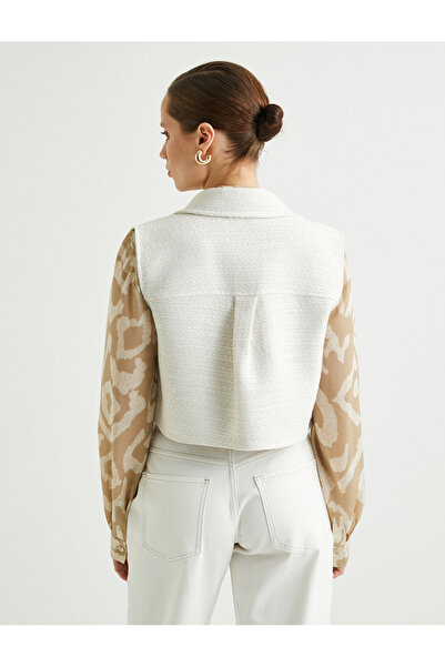 Koton Золотий укорочений жилет з тувіту на ґудзиках з кишенями