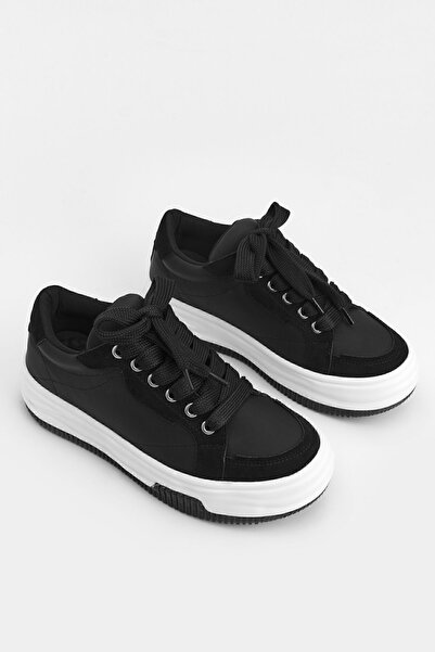 Marjin Kadın Sneaker Kalın Taban Bağcıklı Spor Ayakkabı Sifaz Siyah