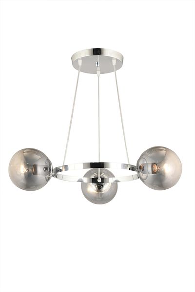 SONSUZ AYDINLATMA&AVİZE Infinite Chrome 3-Piece Ring Smoked Globe Glass Modern Chandelier