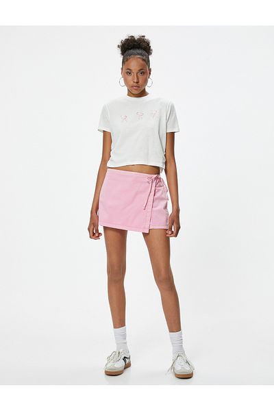Koton Crew Neck Slim Fit Crop T-Shirt - Bow Detail