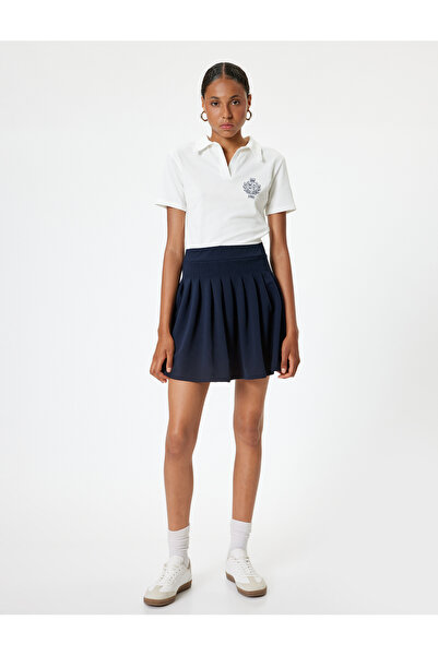 Koton College Embroidered Pique Fabric Mini Polo Collar Dress - Short Sleeve