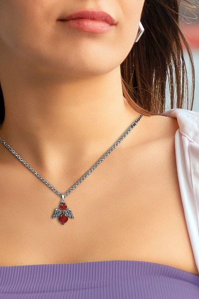 TAŞ SEPETİ Real Agate Natural Stone Minimal Angel Model A Quality Chain Pendant