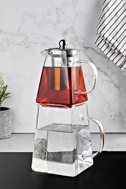 Mallame Kare Borosilikat Cam Çaydanlık Takımı  1500ml