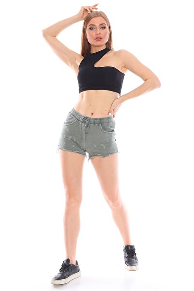 Alışveriş Sokağı Lazer Kesim Viskon Kumaş Likralı Kadın Şort