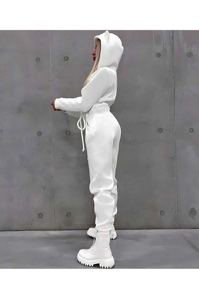 Fashiontayt 3 Yarn Fabric Hooded Zipper Detailed Women's Jumpsuit Fasion3038