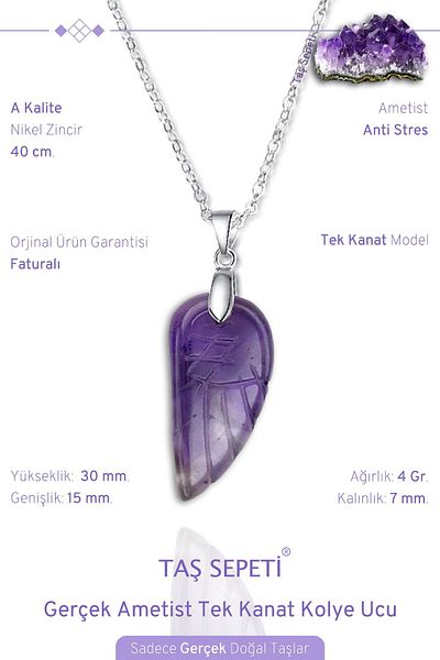 TAŞ SEPETİ Amethyst Natural Stone Single Wing Chain Necklace