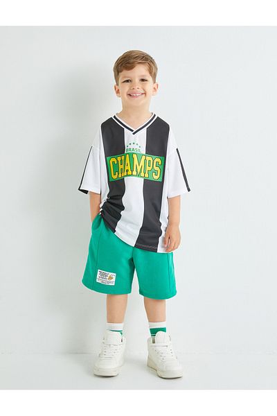 Koton Tricou supradimensionat cu decolteu în V, cu mânecă scurtă, cu imprimeu sport, bloc de culoare