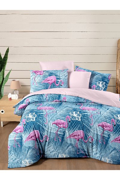 MyStory Home Set cuvertură de pilota unică cu cearșaf elastic Flamingo