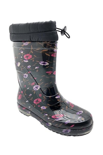 ÇİĞDEM KUNDURA ÇİĞDEM İÇİ TÜYLÜ ÇİÇEKLİ LASTİK ÇİZME