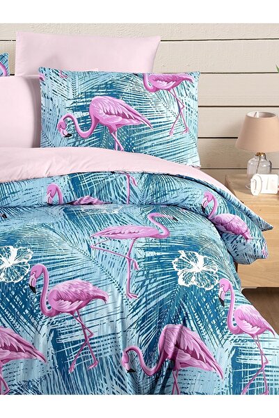 MyStory Home Sada dvojitých povlaků na přikrývku s elastickými prostěradly Flamingo