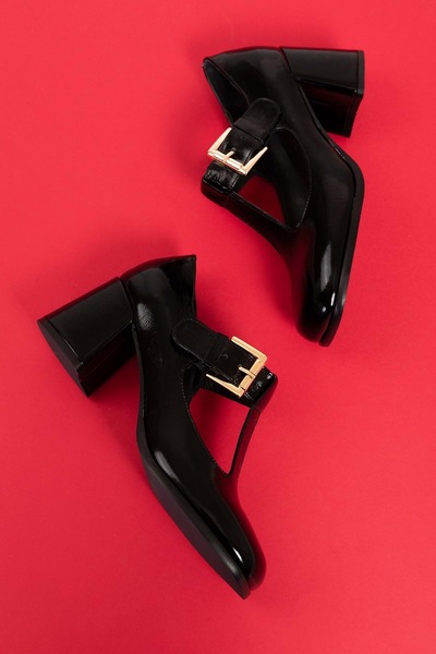 Gondol Kadın Hakiki Deri Yuvarlak Küt Burun Şık Topuklu Ayakkabı Mnz.24524