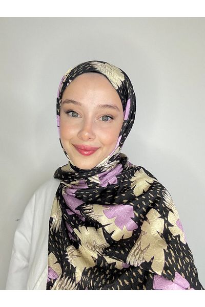 Modakaşmir Tropical Leaf Pattern Shiny Bamboo Shawl