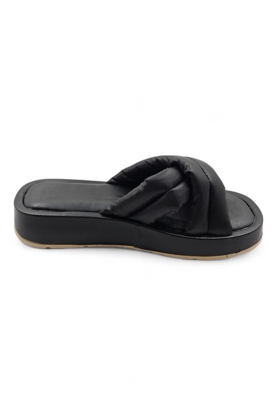 Melen Shoes Black Faux Leather - Thick Soled Summer Slippers