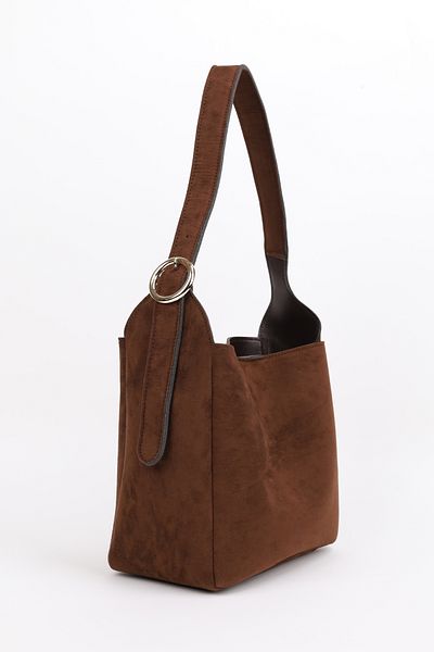 NOTHING Women's Brown Gold Buckle Cross Adjustable Belt Strap Handbag and Shoulder Bag