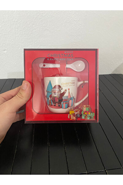 LUMOSMAR Özel Seri Seramik Noel Baba Yılbaşı Kaşıklı kupa