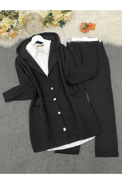 Modamorfo Hooded, covered, pocketed, trouser set - black