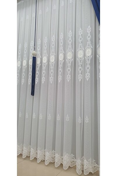 Emes Lüks Ağır Nakışlı Tül Perde - Kort Desenli Avangart Model, 1/3 Sık Pilel...