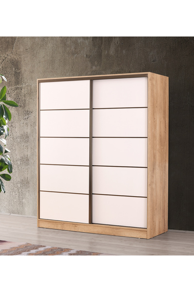 beenal Venüs Sürgülü Gardırop 180 Cm Sonoma Ceviz - P.beyaz