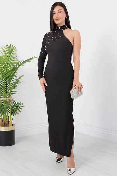 PULLIMM One Shoulder Jewelled Detailed Slit Dress - Esp054