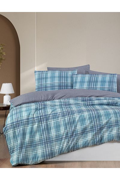 MyStory Home Set cuvertură de pilota în carouri unică - cu cearșaf elastic