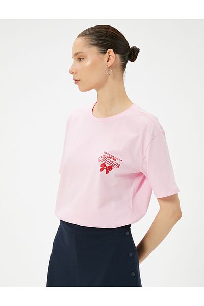 Koton Cotton Comfortable Fit - Short Sleeve Crew Neck T-Shirt with Teddy Bear Printed on the Back