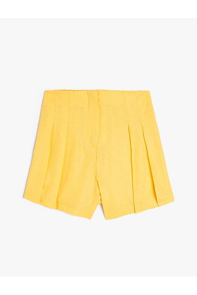 Koton Linen Shorts Pleated Above Knee Elastic Waist
