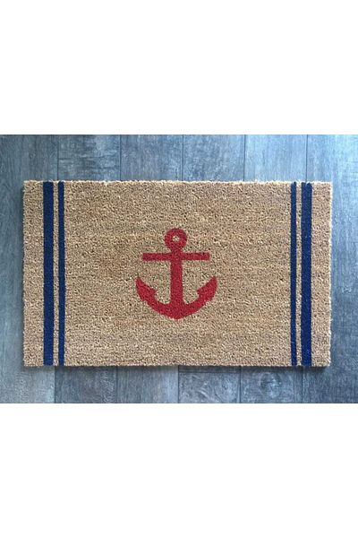 DefLife Home Sailor Blue Striped Red Anchor Pattern Door Mat / Koko Mat