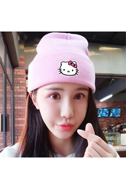 Karakedi Hello Kitty Face Dikişli Bere