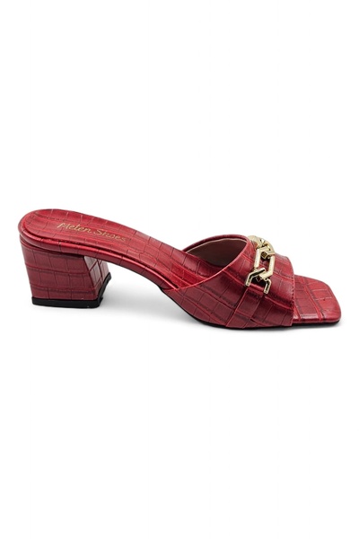 Melen Shoes شبشب بكعب منقوش باللون الأحمر - تفاصيل سلسلة