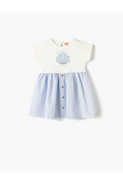 Koton Striped Dress Short Sleeve Crew Neck Cotton Buttoned
