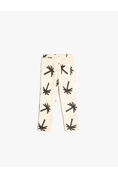 Koton Hose aus Baumwolle mit Palmenmuster in der Taille und gebundenen Taschen