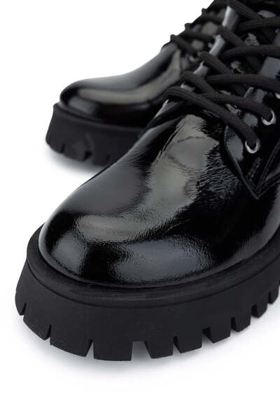 Tamer Tanca Kadın Hakiki Deri Siyah Rugan Casual Bot