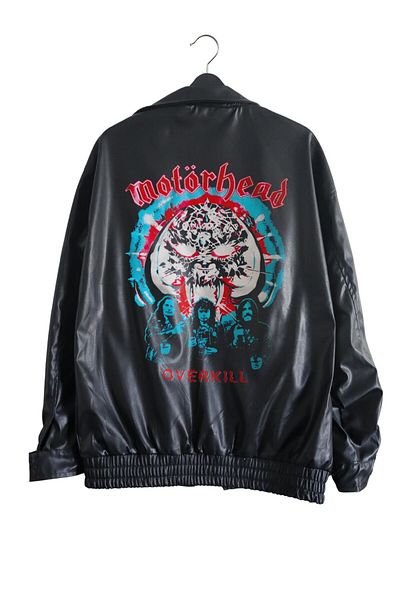 Fuddy Moda Motörhead Printed Unisex Μαύρο Δερμάτινο Μπουφάν - Oversize Streetwear