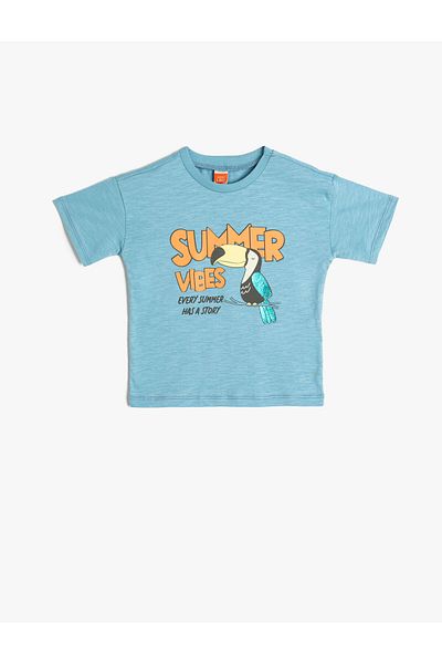 Koton T-Shirt Crew Neck Short Sleeve Parrot Printed Cotton