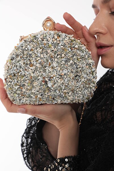 Piedra Бежеве вечірнє портфоліо - Повністю з галькою, з перловою застібкою, д...