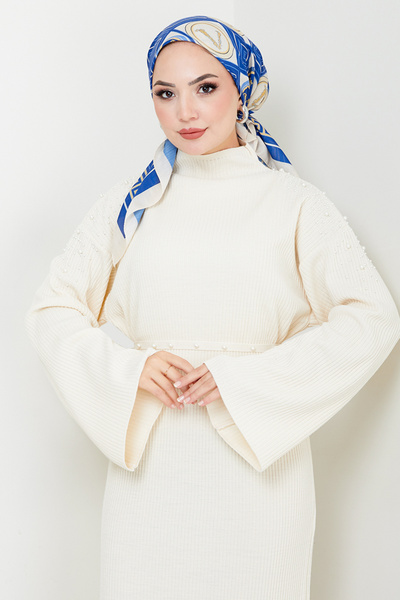 ModaMerve Stone Color Pearl Knitwear Dress - 8060Hbs932-M