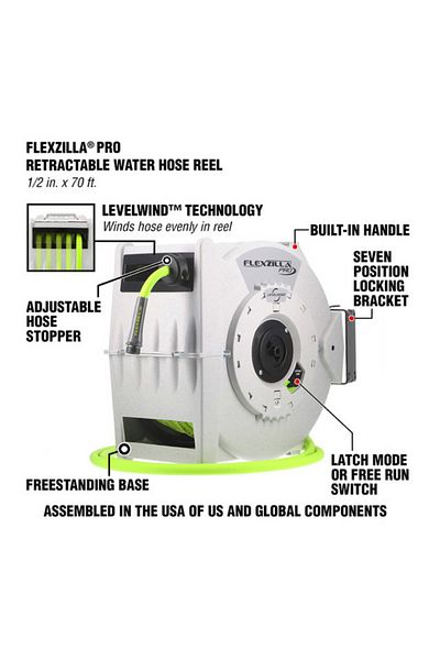 Flexzilla Pro Retractable Premium Water Hose Reel 70ft x 1/2inch