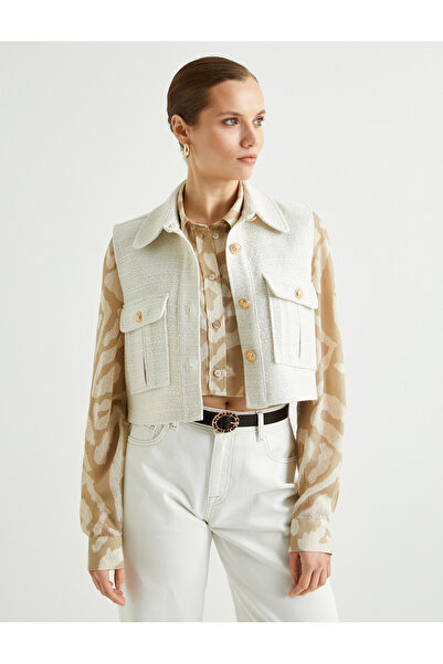 Koton Золотий укорочений жилет з тувіту на ґудзиках з кишенями