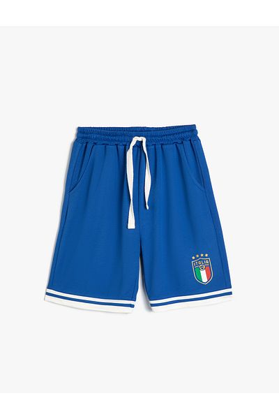 Koton Italy Printed - Color Block Oversize Sports Shorts with Pockets and Waist Ties