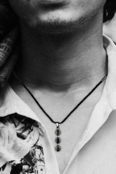 TAŞ SEPETİ Real Turquoise Natural Stone Minimal Tria Model Cotton Drawstring Mens Necklace