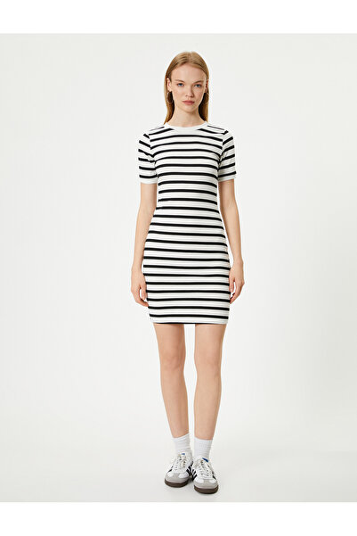 Koton Crew Neck Slim Fit Mini Bodycon Dress - Short Sleeve